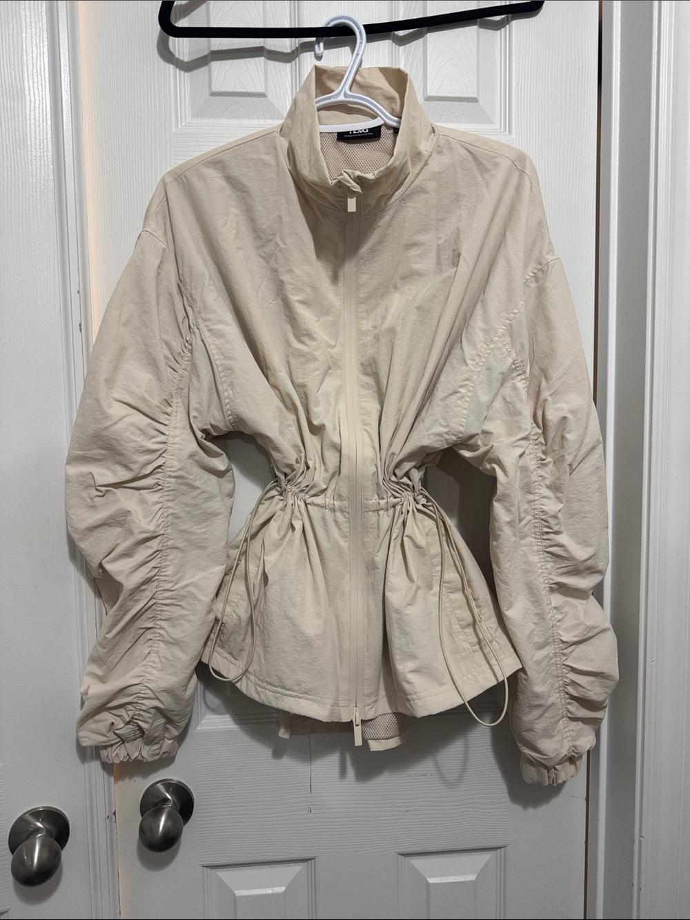 Cream Ruched Funnel Neck Jacket - Picture 3 of 17